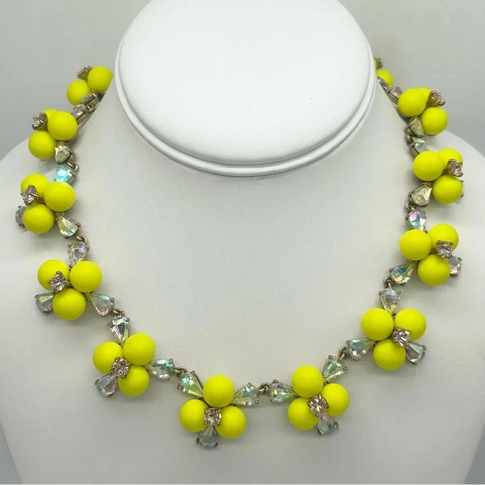 J. Crew Small Pop Neon Yellow Jeweled Necklace